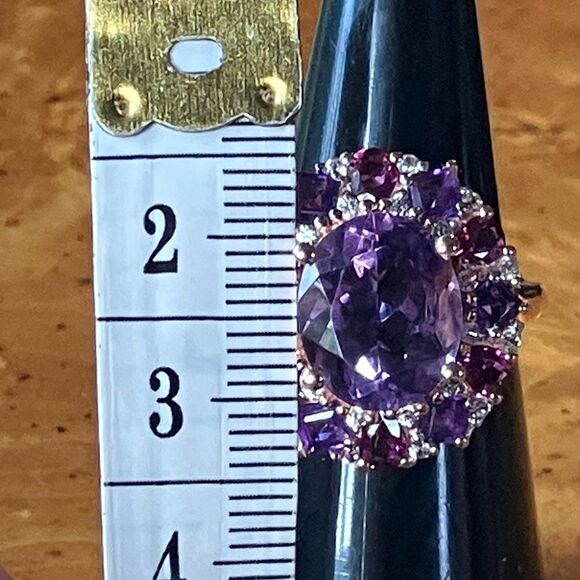 Natural Rose De France Amethyst Garnet Sterling Silver Cocktail Ring Size 7 - Picture 6 of 8
